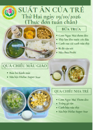 Công khai suất ăn của trẻ ngày 19/10/2026