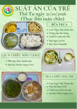 Công khai suất ăn của trẻ ngày 20/10/2026