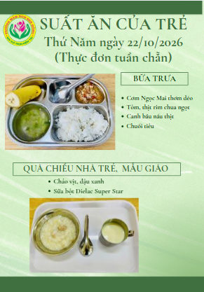 Công khai suất ăn của trẻ ngày 22/10/2026