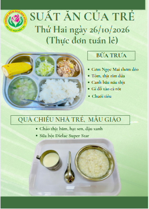 Công khai suất ăn của trẻ ngày 23/10/2026